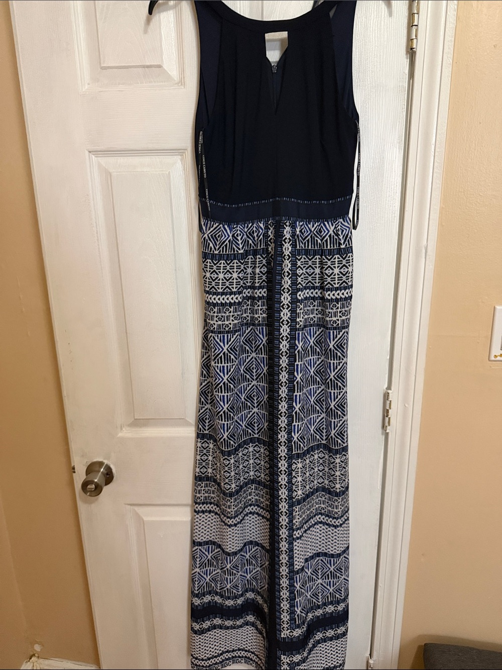 Vince Camuto Navy and White Printed Maxi Dress